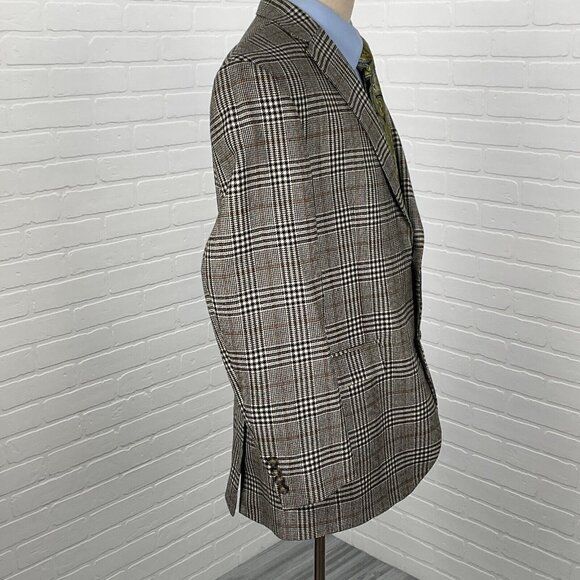 Hickey Blazer Men‎ 42R Black Brown Big Houndstooth Plaid Wool Suit Jacket VTG - Picture 5 of 14